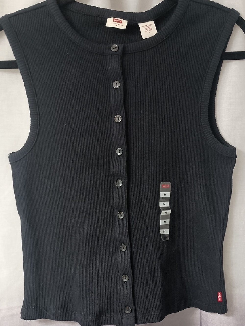Levis Black Ribbed Button Up Tank Top M - Picture 2 of 10